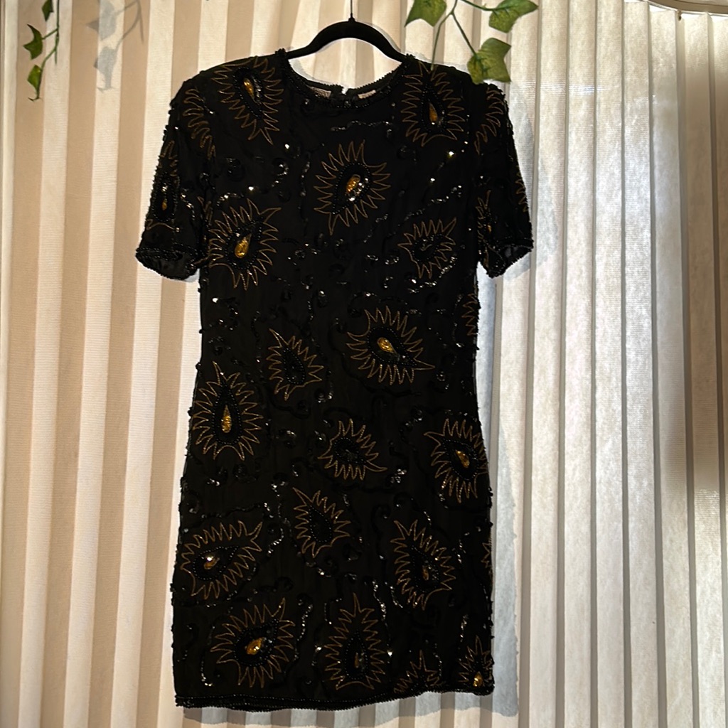 Vintage Black And Gold Sequin Beaded Mini Dress